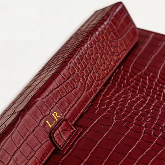 Crimson Personalized Crocodile Leather Laptop Sleeve and Stand