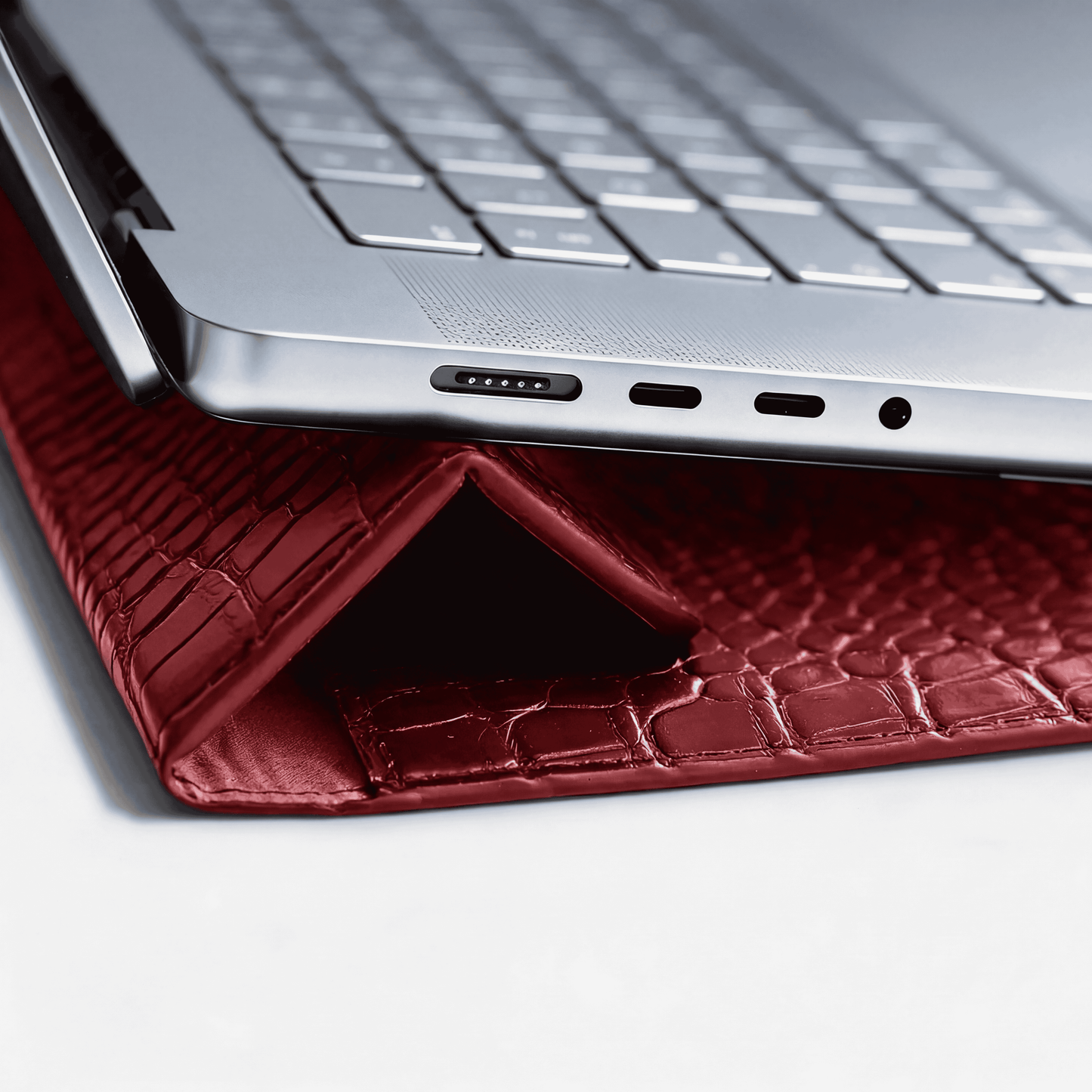 Crimson Personalized Crocodile Leather Laptop Sleeve and Stand