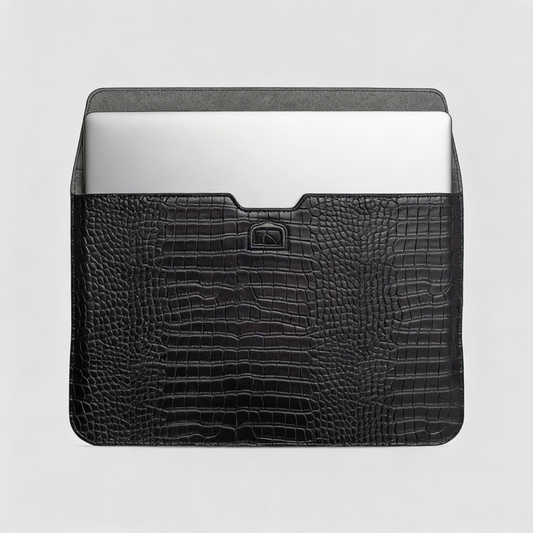Obsidian Personalized Crocodile Leather Laptop Sleeve and Stand