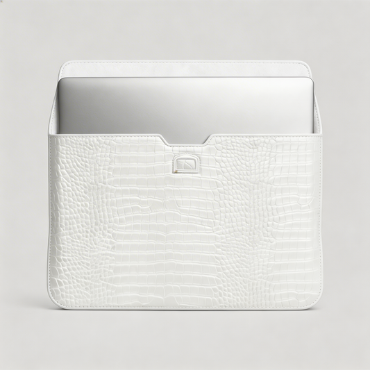 Crème Personalized Crocodile Leather Laptop Sleeve and Stand