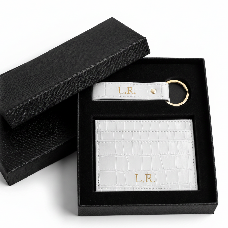 Crème Personalized Crocodile Leather Wallet & Keychain Set