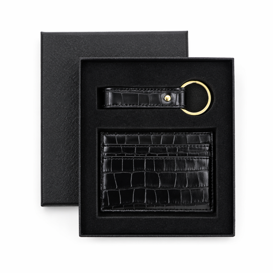 Obsidian Personalized Crocodile Leather Wallet & Keychain Set