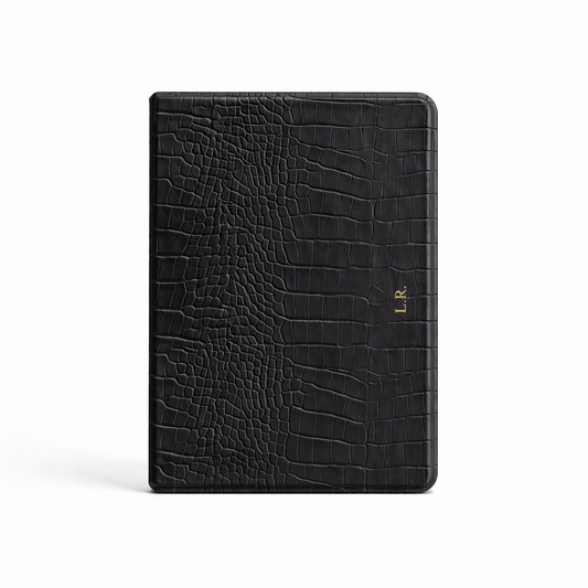 Obsidian Personalized Crocodile Leather iPad Case and Stand