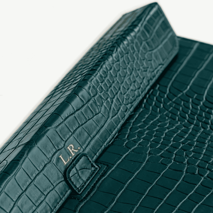 Pine Personalized Crocodile Leather Laptop Sleeve and Stand