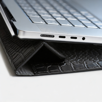 Obsidian Personalized Crocodile Leather Laptop Sleeve and Stand