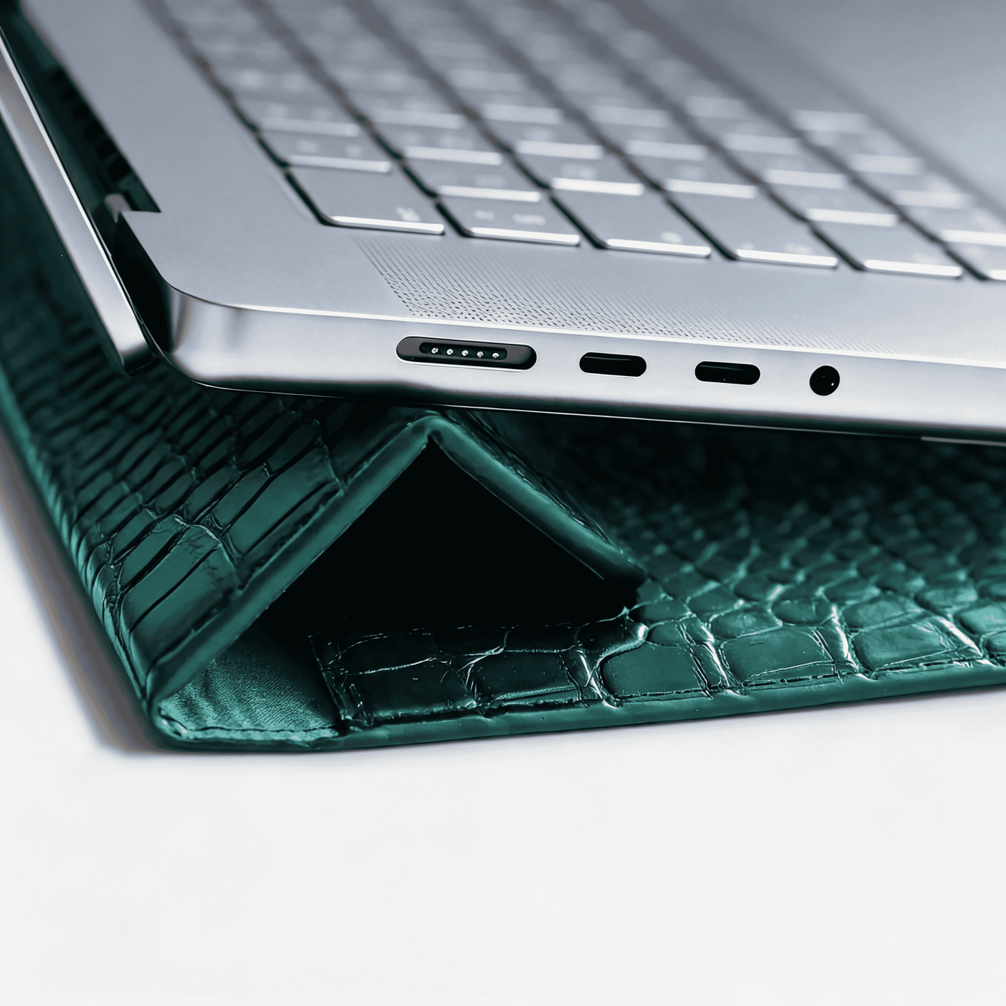 Pine Personalized Crocodile Leather Laptop Sleeve and Stand