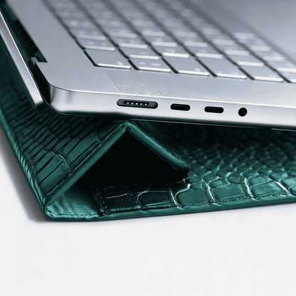 Pine Personalized Crocodile Leather Laptop Sleeve and Stand