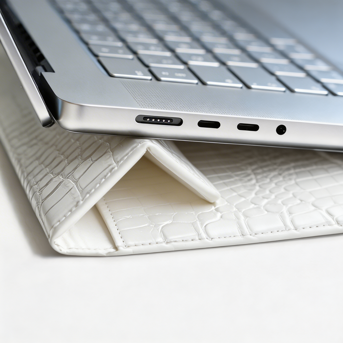 Crème Personalized Crocodile Leather Laptop Sleeve and Stand