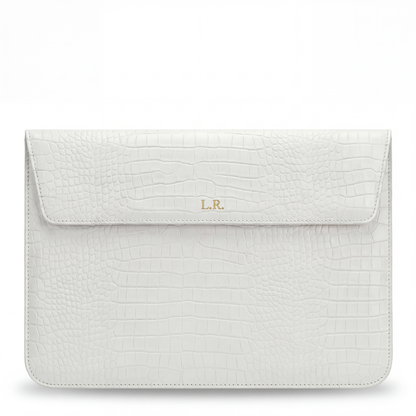 Crème Personalized Crocodile Leather Laptop Sleeve and Stand