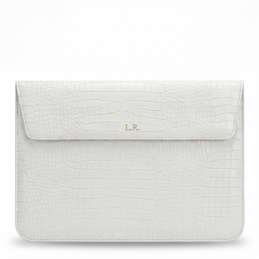 Crème Personalized Crocodile Leather Laptop Sleeve and Stand