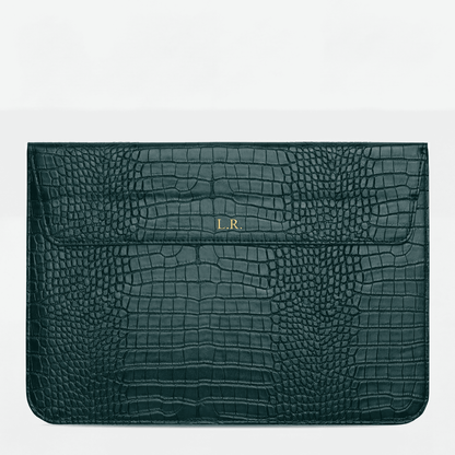 Pine Personalized Crocodile Leather Laptop Sleeve and Stand
