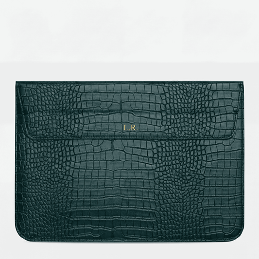 Pine Personalized Crocodile Leather Laptop Sleeve and Stand