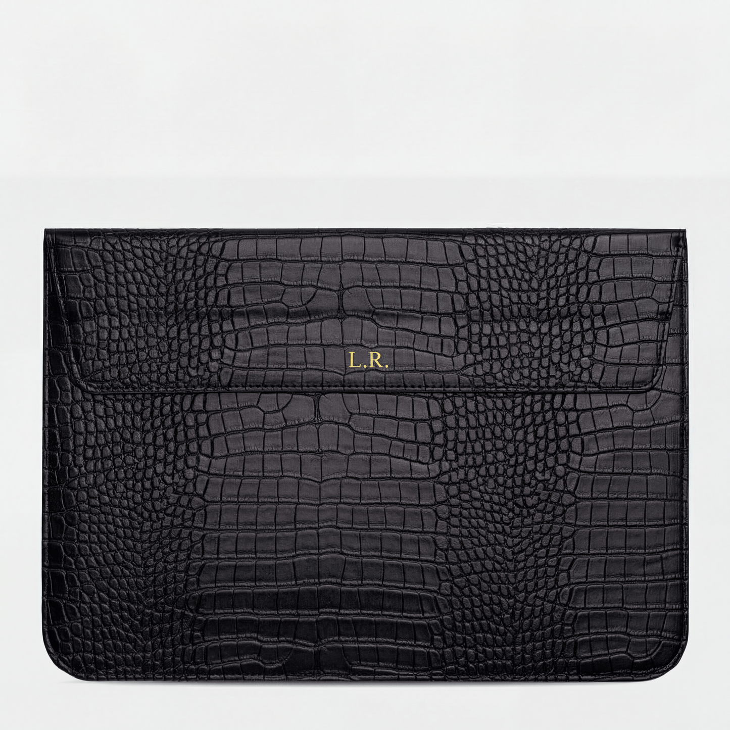 Obsidian Personalized Crocodile Leather Laptop Sleeve and Stand