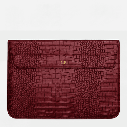 Crimson Personalized Crocodile Leather Laptop Sleeve and Stand