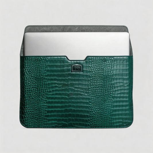 Pine Personalized Crocodile Leather Laptop Sleeve and Stand