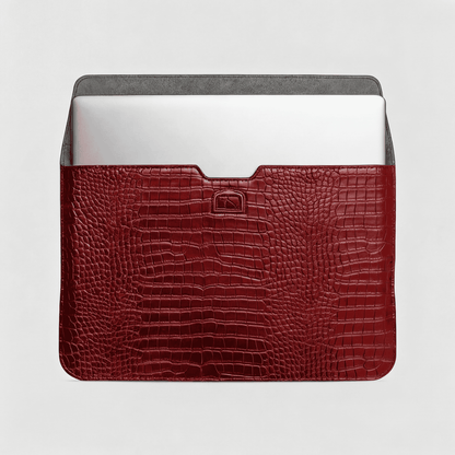 Crimson Personalized Crocodile Leather Laptop Sleeve and Stand