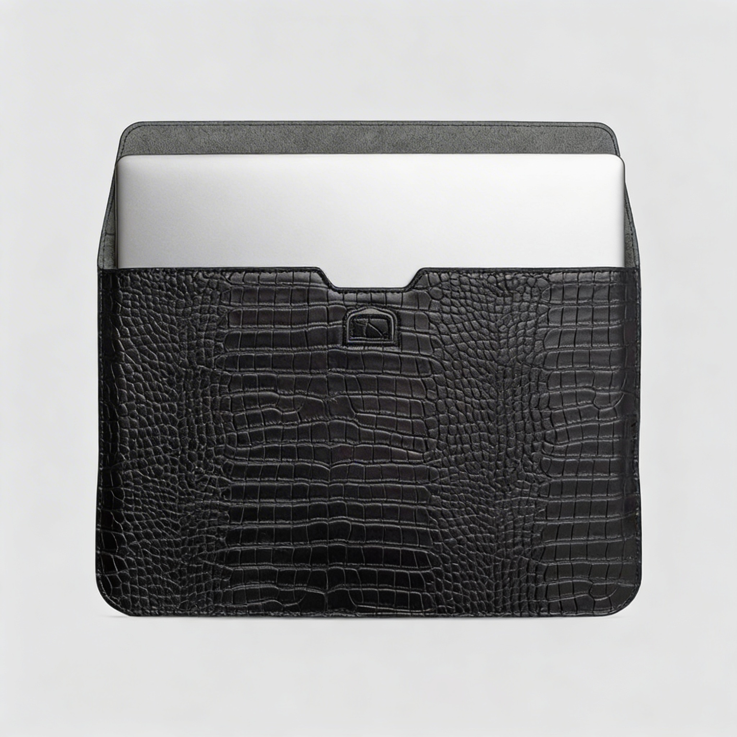 Obsidian Personalized Crocodile Leather Laptop Sleeve and Stand