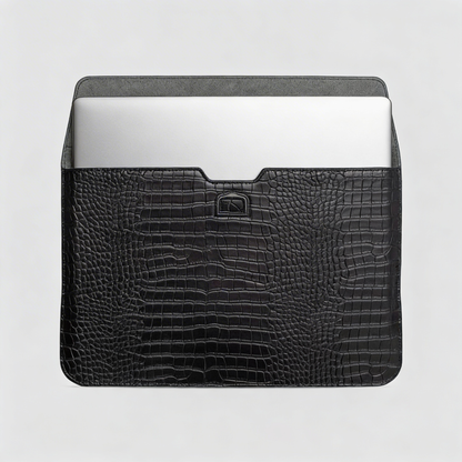 Obsidian Personalized Crocodile Leather Laptop Sleeve and Stand
