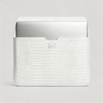 Crème Personalized Crocodile Leather Laptop Sleeve and Stand