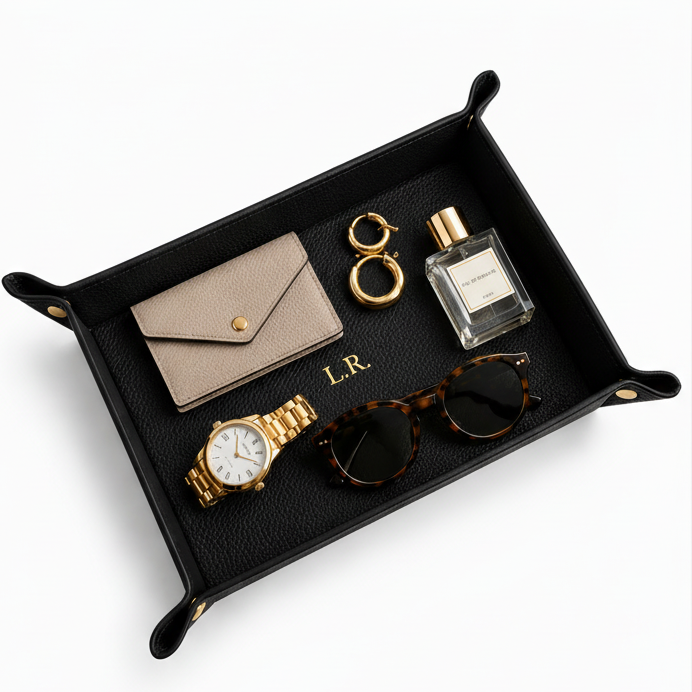 Obsidian Personalized Pebble Texture Leather Organizer