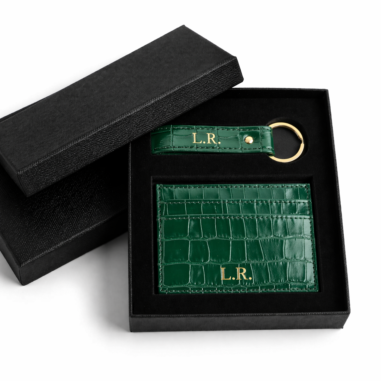 Pine Personalized Crocodile Leather Wallet & Keychain Set