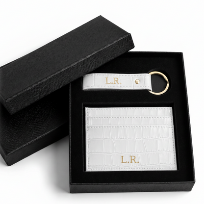 Crème Personalized Crocodile Leather Wallet & Keychain Set