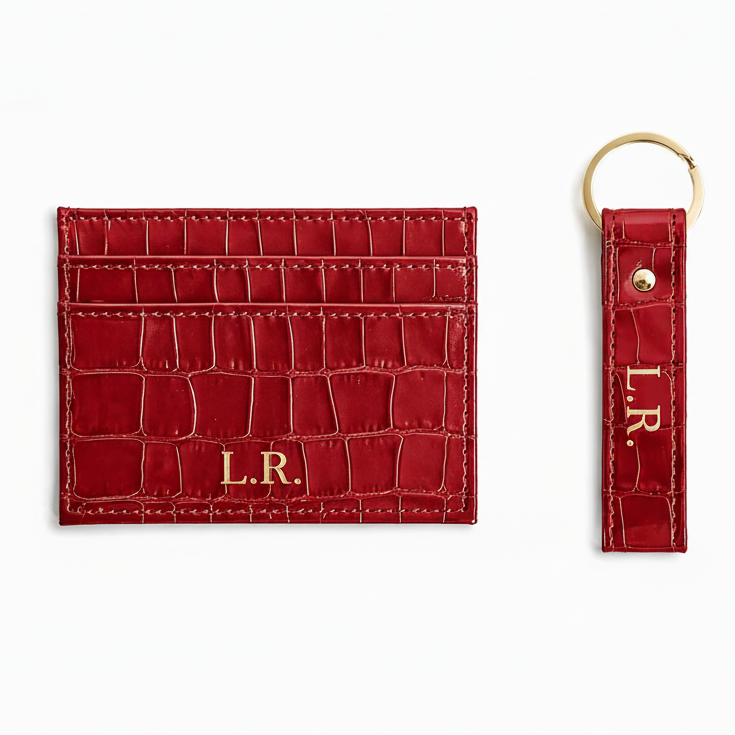 Crimson Personalized Crocodile Leather Wallet & Keychain Set