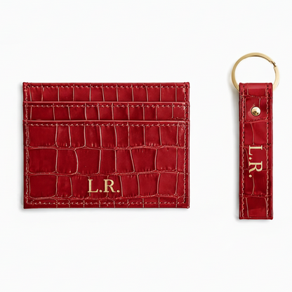 Crimson Personalized Crocodile Leather Wallet & Keychain Set