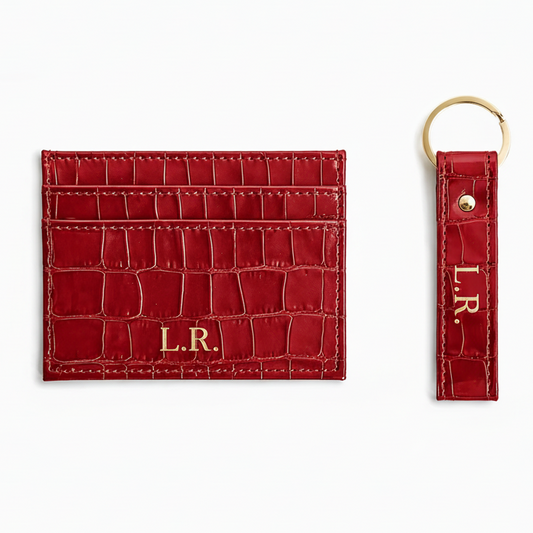 Crimson Personalized Crocodile Leather Wallet & Keychain Set