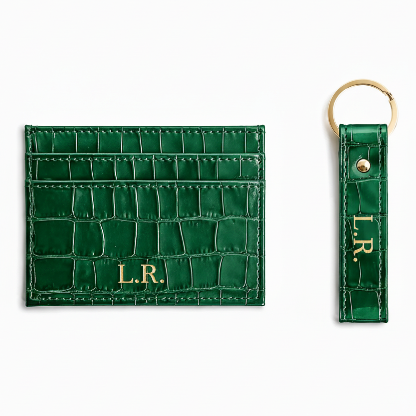 Pine Personalized Crocodile Leather Wallet & Keychain Set