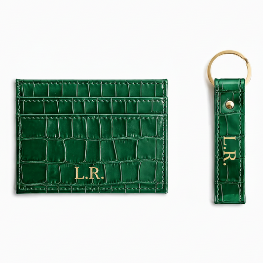 Pine Personalized Crocodile Leather Wallet & Keychain Set