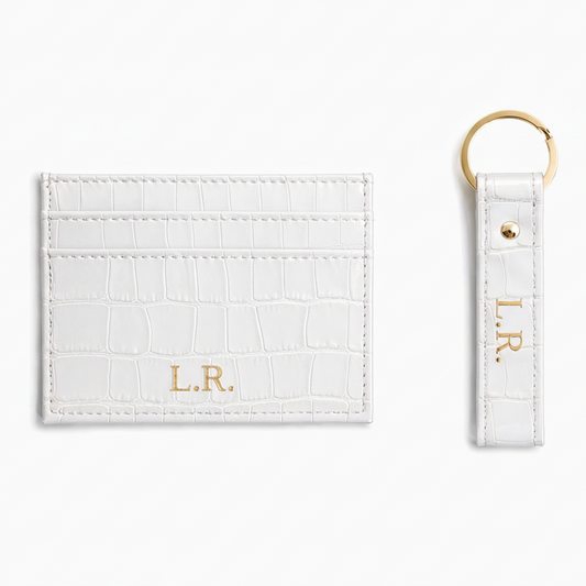 Crème Personalized Crocodile Leather Wallet & Keychain Set