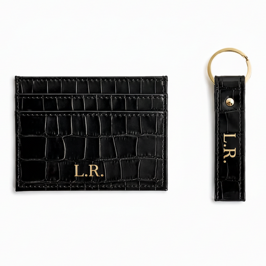 Obsidian Personalized Crocodile Leather Wallet & Keychain Set