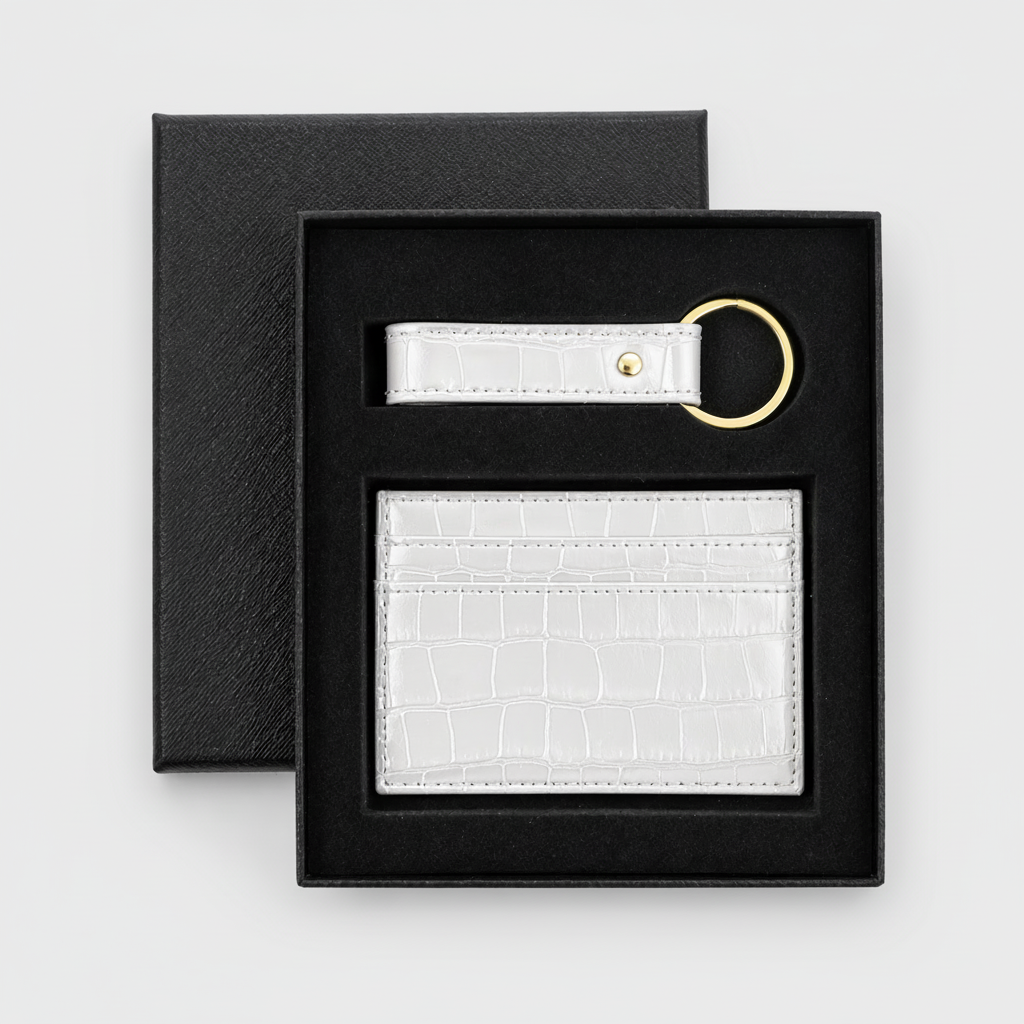 Crème Personalized Crocodile Leather Wallet & Keychain Set