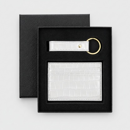 Crème Personalized Crocodile Leather Wallet & Keychain Set