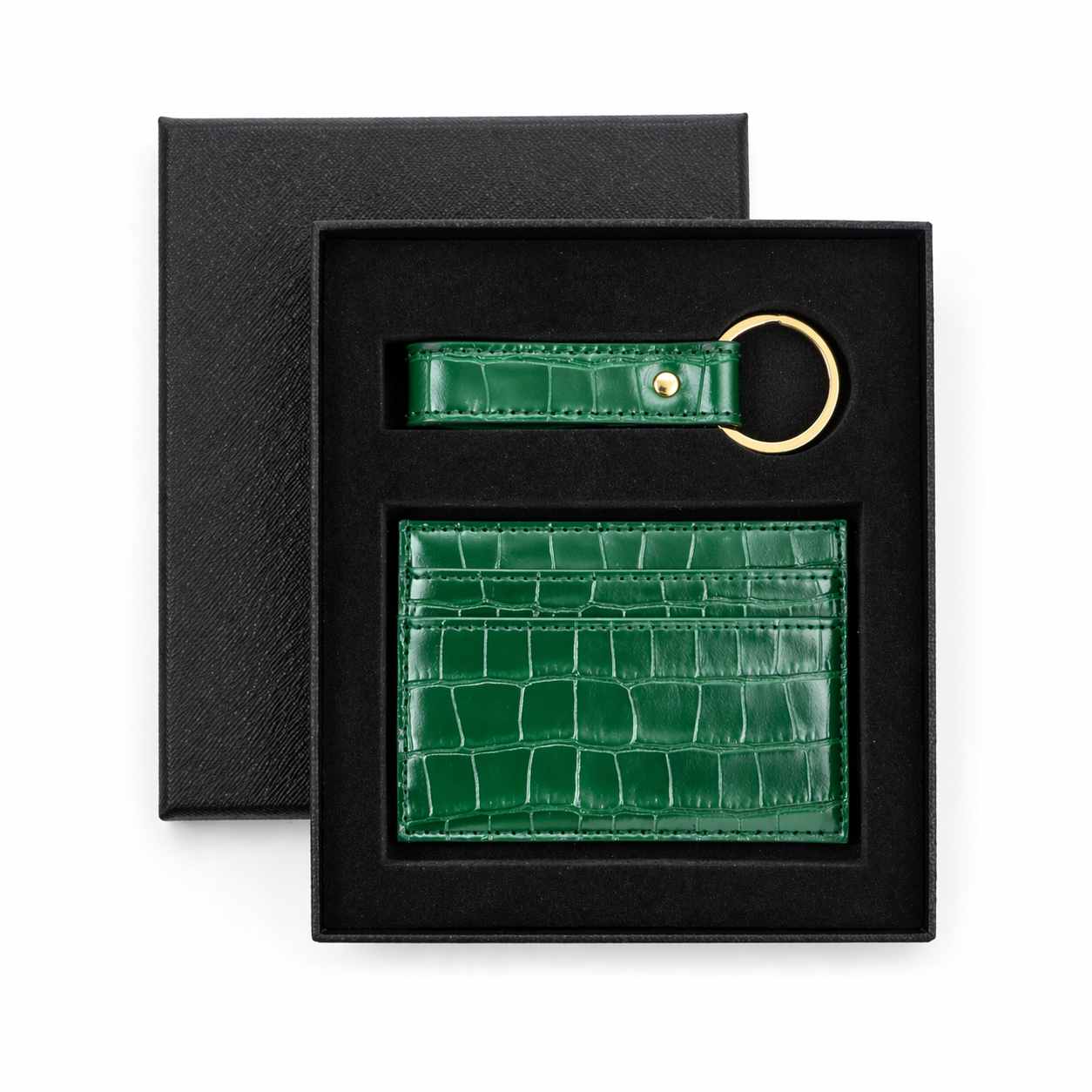 Pine Personalized Crocodile Leather Wallet & Keychain Set