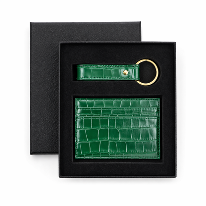 Pine Personalized Crocodile Leather Wallet & Keychain Set