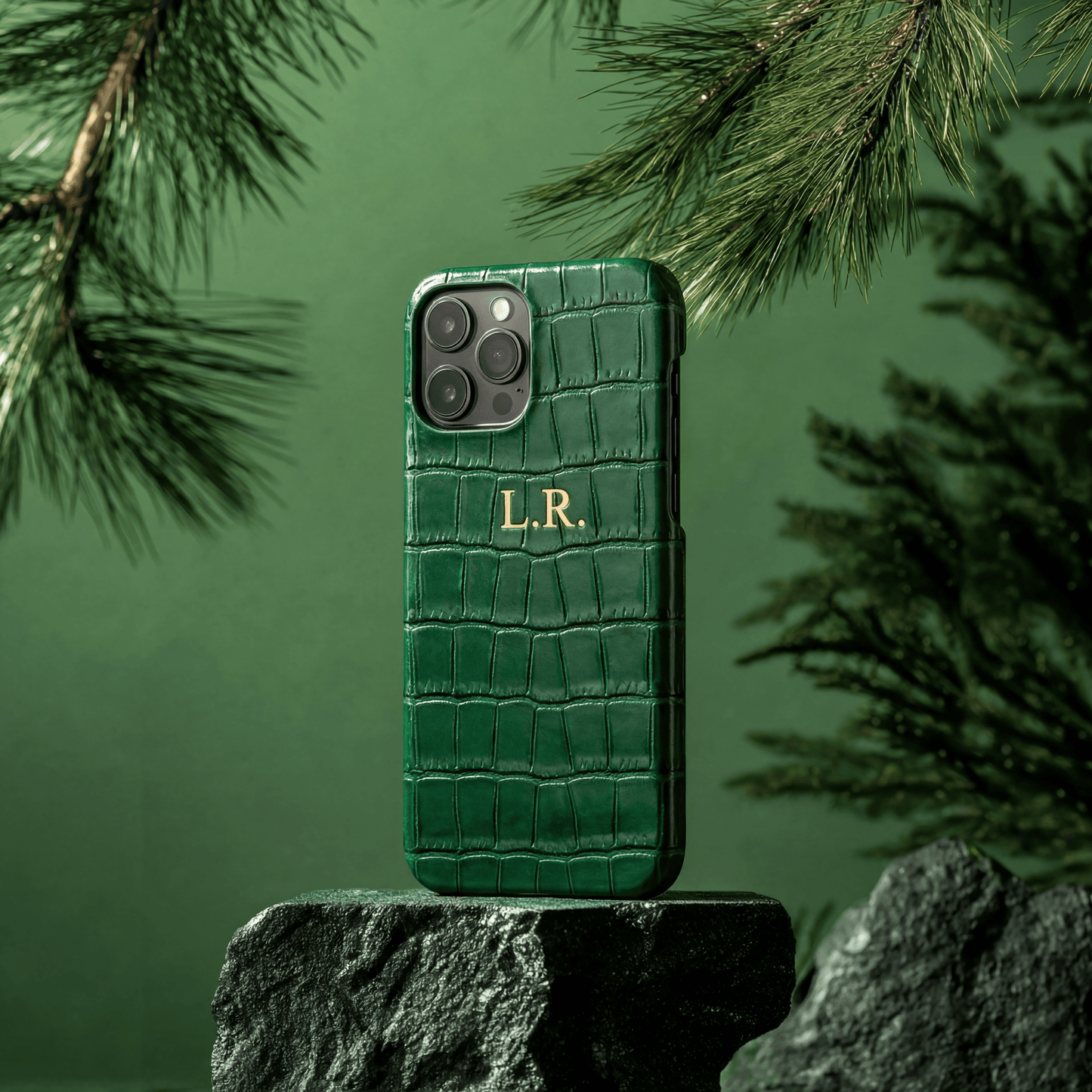 Pine Personalized Crocodile Leather iPhone Case