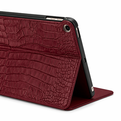 Crimson Personalized Crocodile Leather iPad Case and Stand