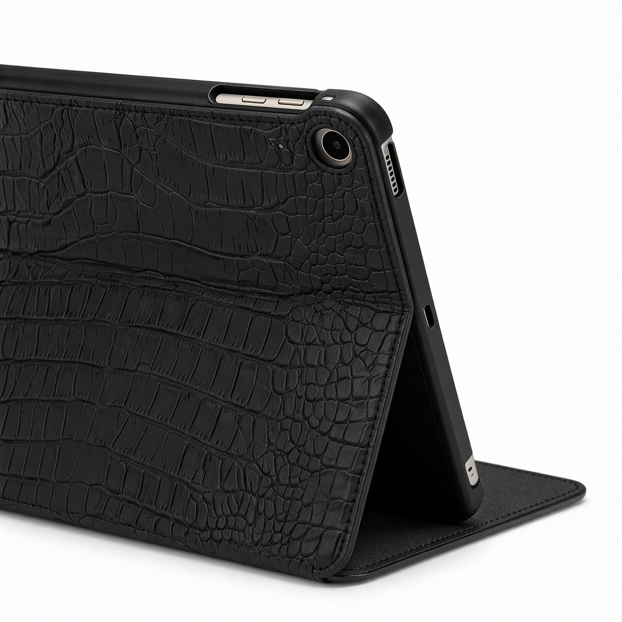 Obsidian Personalized Crocodile Leather iPad Case and Stand