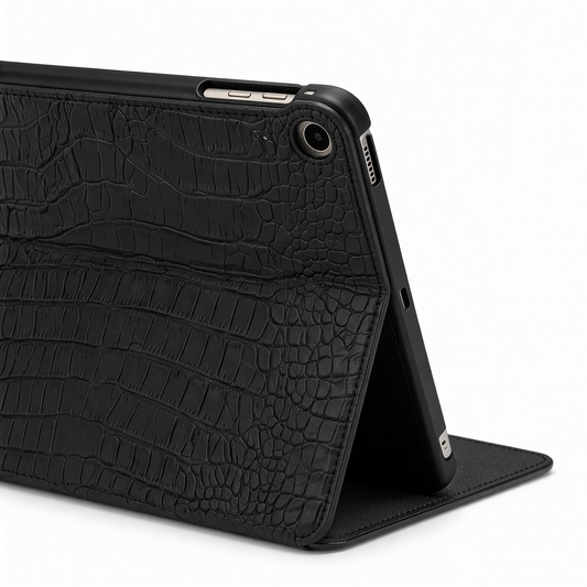 Obsidian Personalized Crocodile Leather iPad Case and Stand