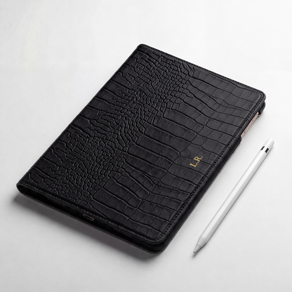 Obsidian Personalized Crocodile Leather iPad Case and Stand