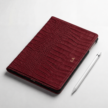 Crimson Personalized Crocodile Leather iPad Case and Stand