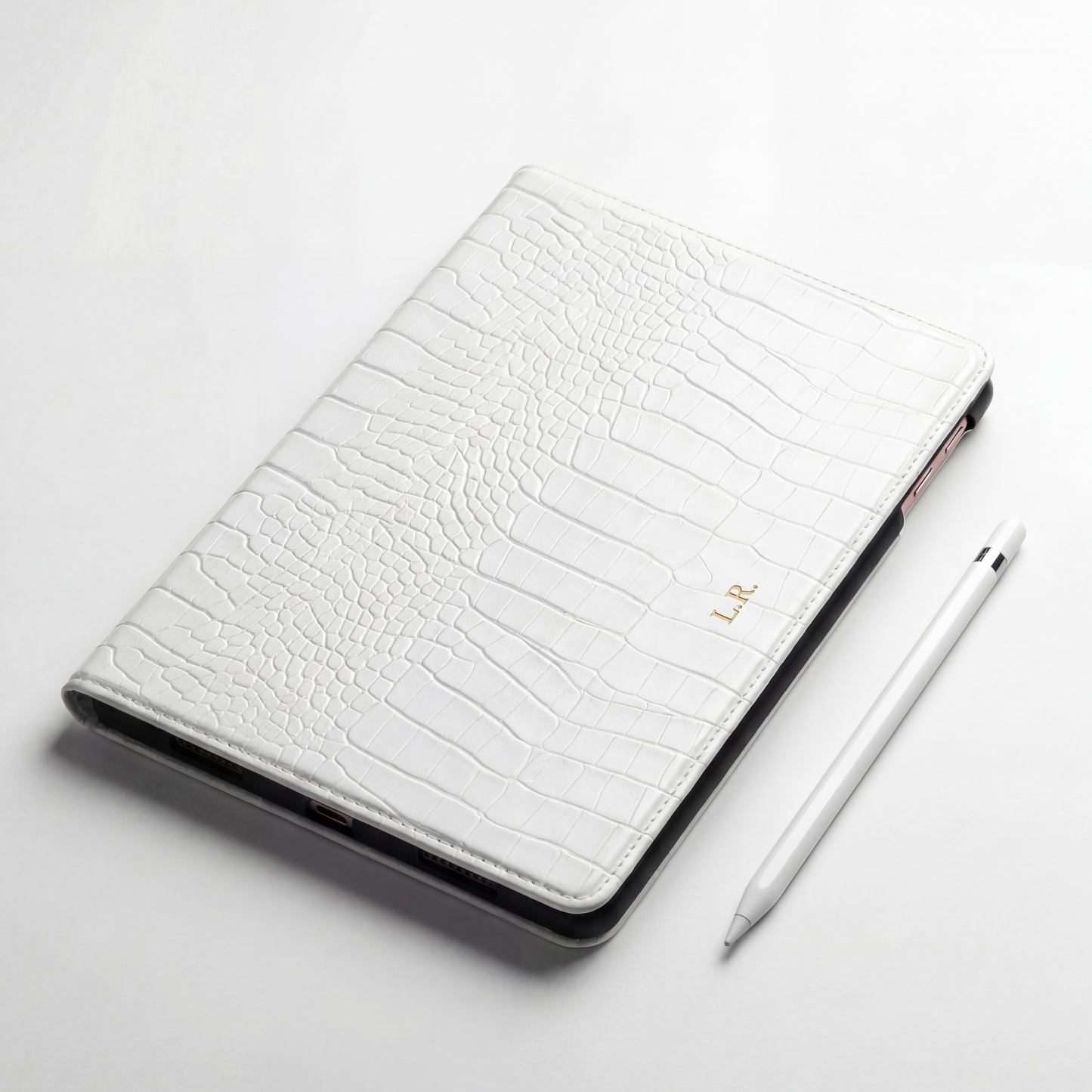 Crème Personalized Crocodile Leather iPad Case and Stand