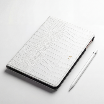Crème Personalized Crocodile Leather iPad Case and Stand